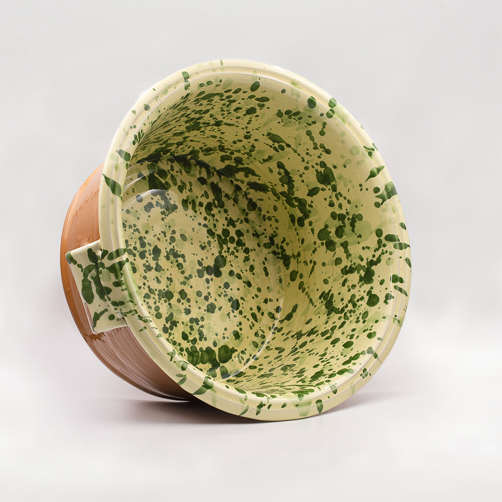 Cantina is a classic antique pottery form. Handmade & hand painted spots and natural terracotta.