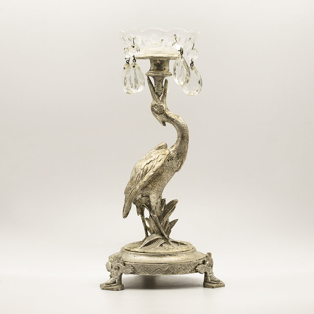 Silver pelican candlestick holder