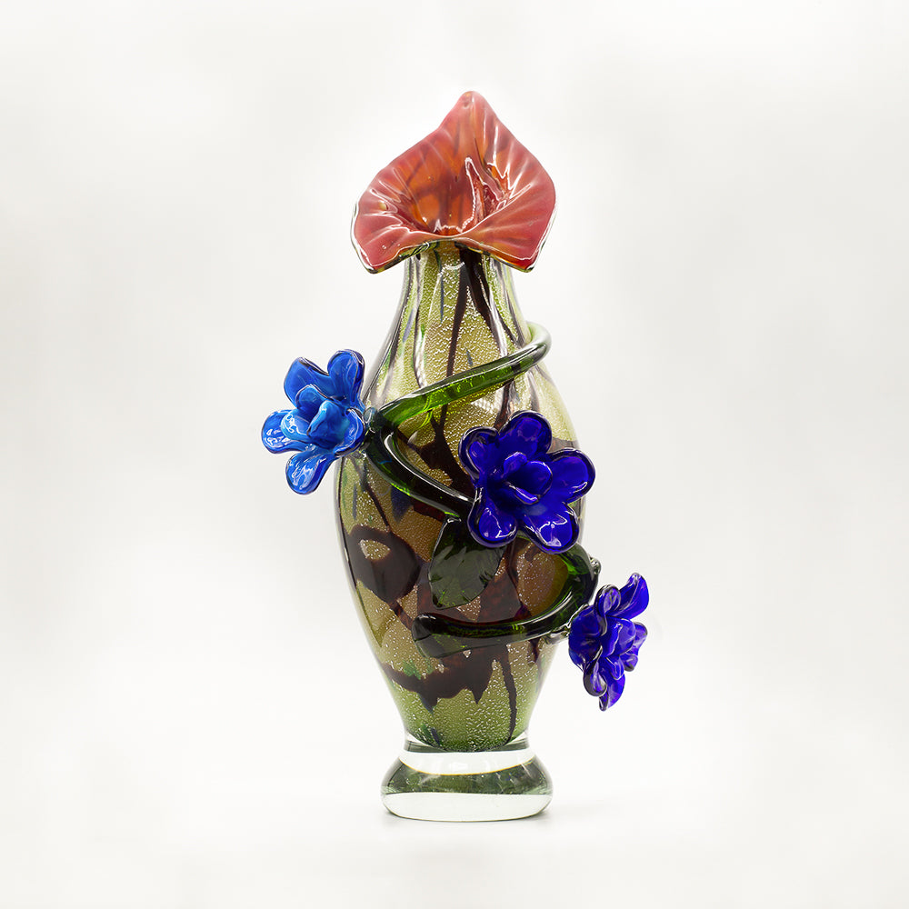 Murano hand blown glass flower vase.