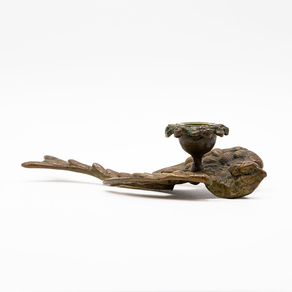 Sparrow hand-sculpted candle holder in brass